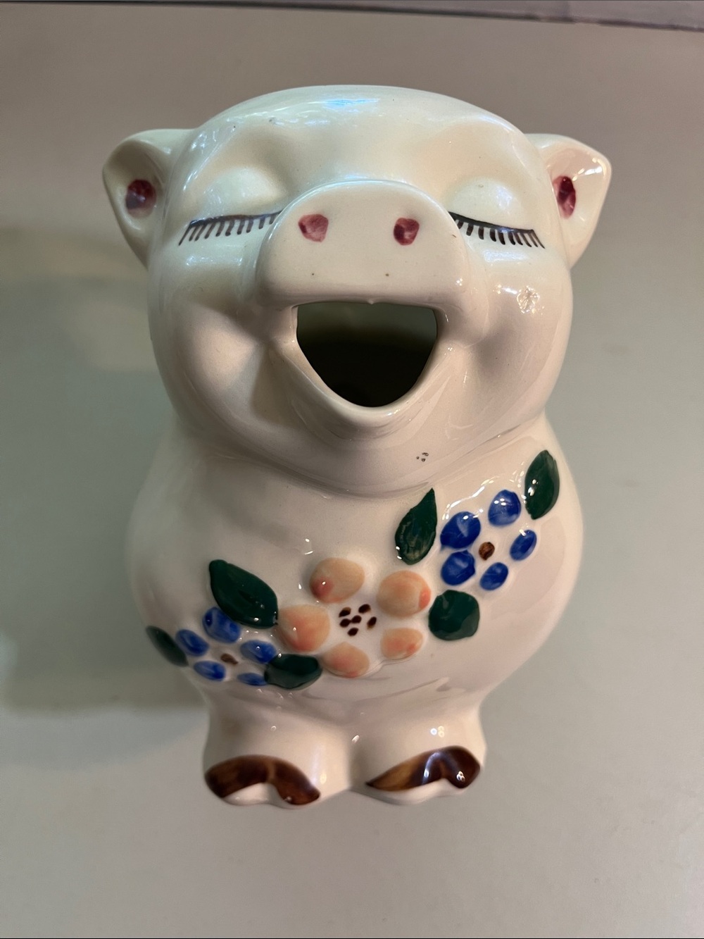 Cream Floral Ceramic Pig Planter - Decorative Home Accent